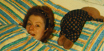 Zoe and a dead-looking Nookie Bear